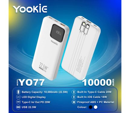 Power Banks Yookie fast Power Bank 22.5W With LED Display YO77 10000 MAH White