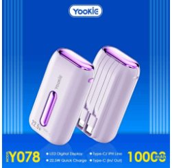 Yookie fast Power Bank 22.5W with led display YO78 10000 MAH purple