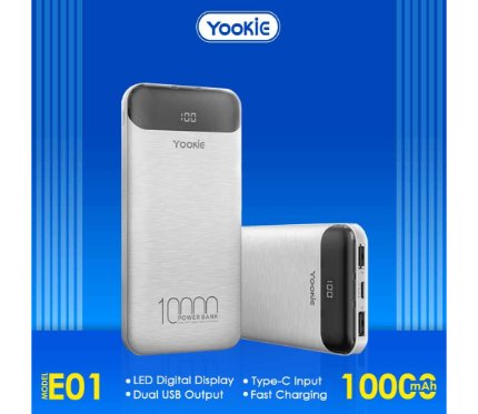 Power Banks Yookie Power Bank with led display E01 10000 MAH 2output White (Rated Capacity 6500 mah)