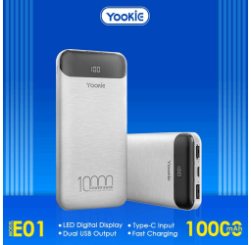 Yookie Power Bank with led display E01 10000 MAH 2output White (Rated Capacity 6500 mah)